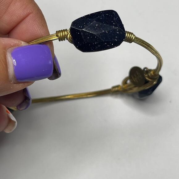 BOURBON & BOWETIES BOWTIES gold tone bracelet bangle deep midnight blue stones - Picture 7 of 10